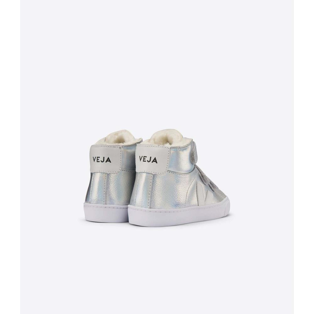 Kids' Veja ESPLAR MID FURED LEATHER High Tops Silver/White | ZA 693CTV